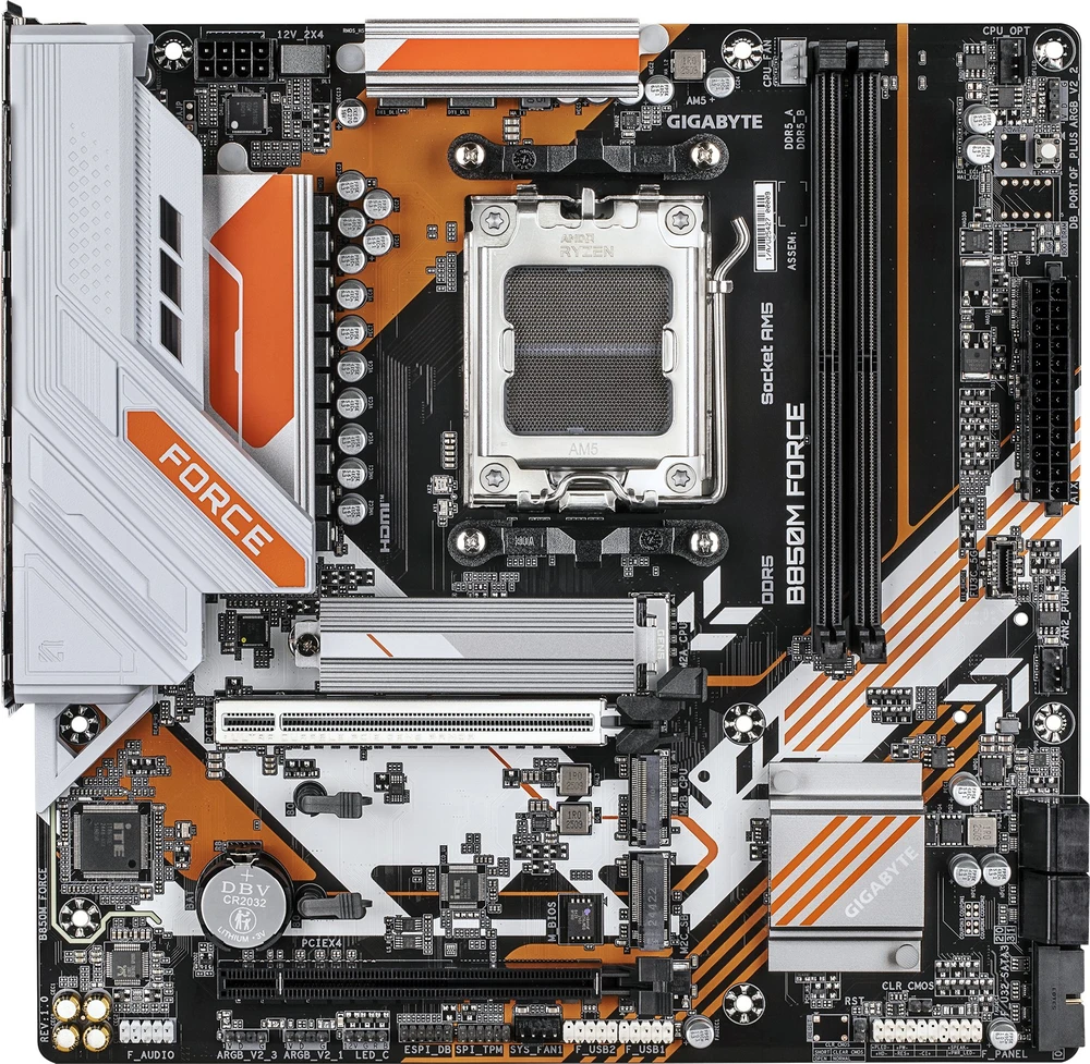 Pagrindinė plokštė Gigabyte B850M FORCE (1.0 versija) | Procesorių šeima AMD | Procesoriaus lizdas AM5 | DDR5 | Palaikomos standžiojo disko sąsajos SATA, M.2 | SATA jungčių skaičius 4 | ATNAUJINTAS, ORIGINALIOS PAKUOTĖS IR PRIEDAI, PRIDĖTA TIK GALINĖ SKYDELIO DĖŽUTĖ