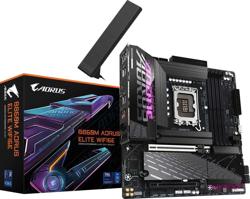 „GIGABYTE B860M AORUS ELITE WIFI6E“ pagrindinė plokštė – „Intel Core Ultra“ serijos procesoriai, 12+1+2+1 fazės VRM, iki 9200MHz DDR5, 1xPCIe 5.0 + 2xPCIe 4.0 M.2, 2.5GbE LAN, WIFI 6E, „Thunderbolt“