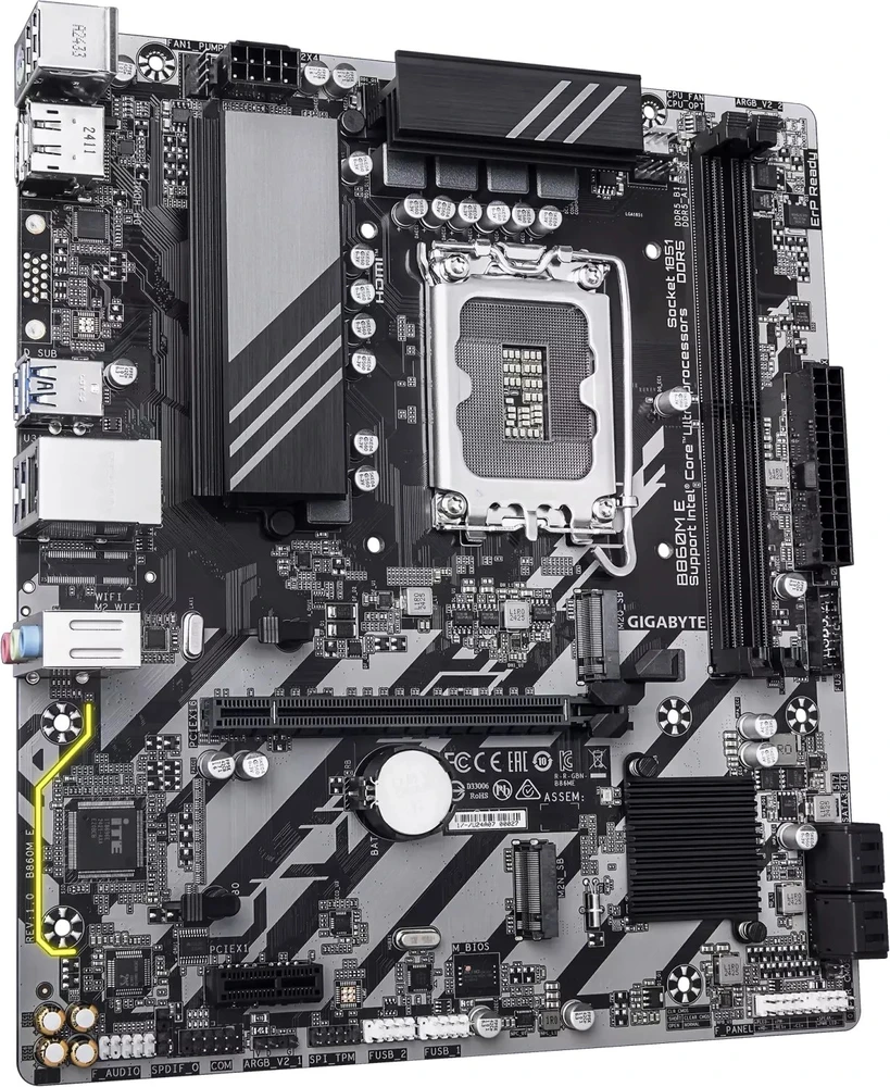 Pagrindinė plokštė „Gigabyte B860M E“ | Procesorių šeima „Intel“ | Procesoriaus lizdas LGA1851 | DDR5 | Palaikomos standžiojo disko sąsajos SATA, M.2 | SATA jungčių skaičius: 4