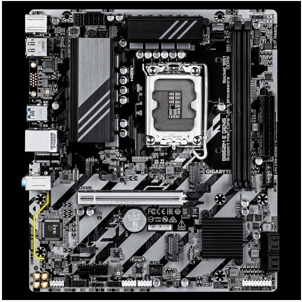 Pagrindinė plokštė „Gigabyte B860M E GEN5“ | Procesorių šeima „Intel“ | Procesoriaus lizdas LGA1851 | DDR5 | SATA jungčių skaičius: 4 | Palaikomos standžiojo disko sąsajos: SATA, M.2