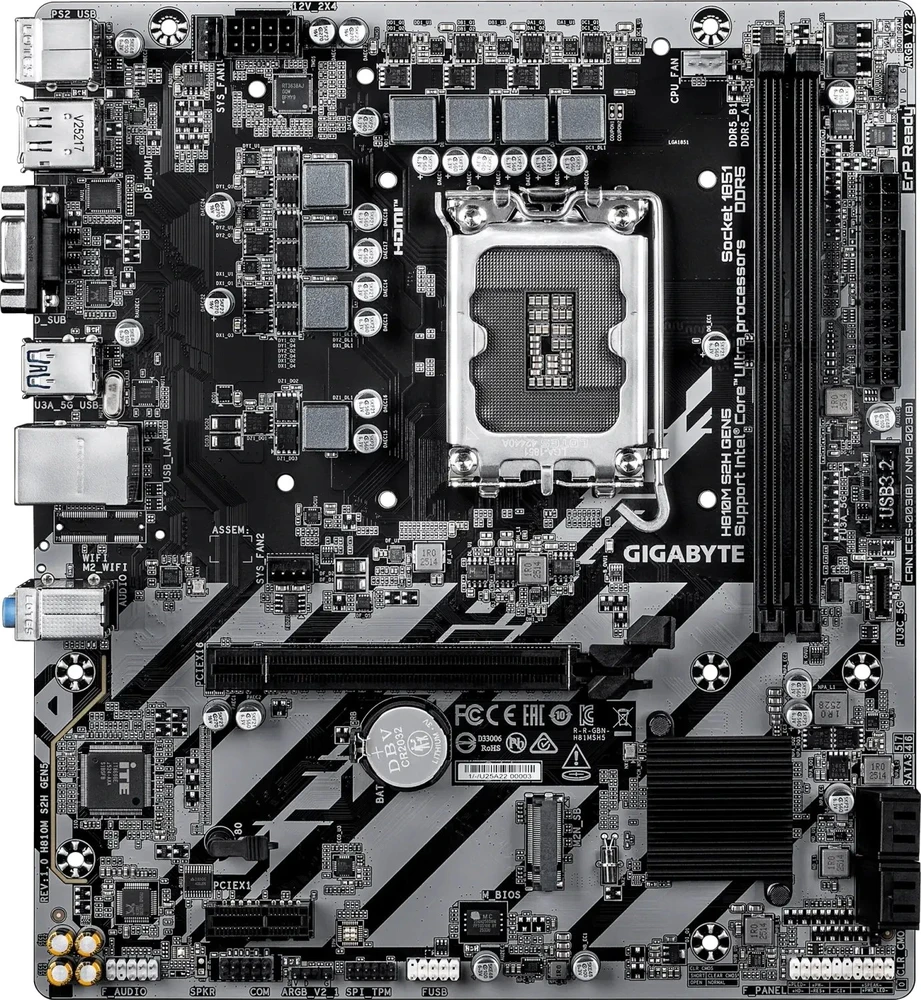 Pagrindinė plokštė „Gigabyte H810M S2H GEN5“ | Procesorių šeima „Intel“ | Procesoriaus lizdas LGA1851 | DDR5 | Palaikomos standžiojo disko sąsajos SATA, M.2 | SATA jungčių skaičius: 4