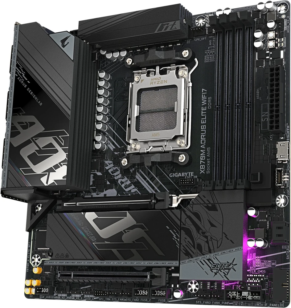 Pagrindinė plokštė „Gigabyte X870M AORUS ELITE WIFI7“ | Procesorių šeima AMD | Procesoriaus lizdas AM5 | DDR5 | Palaikomos kietojo disko sąsajos SATA, M.2 | SATA jungčių skaičius 2