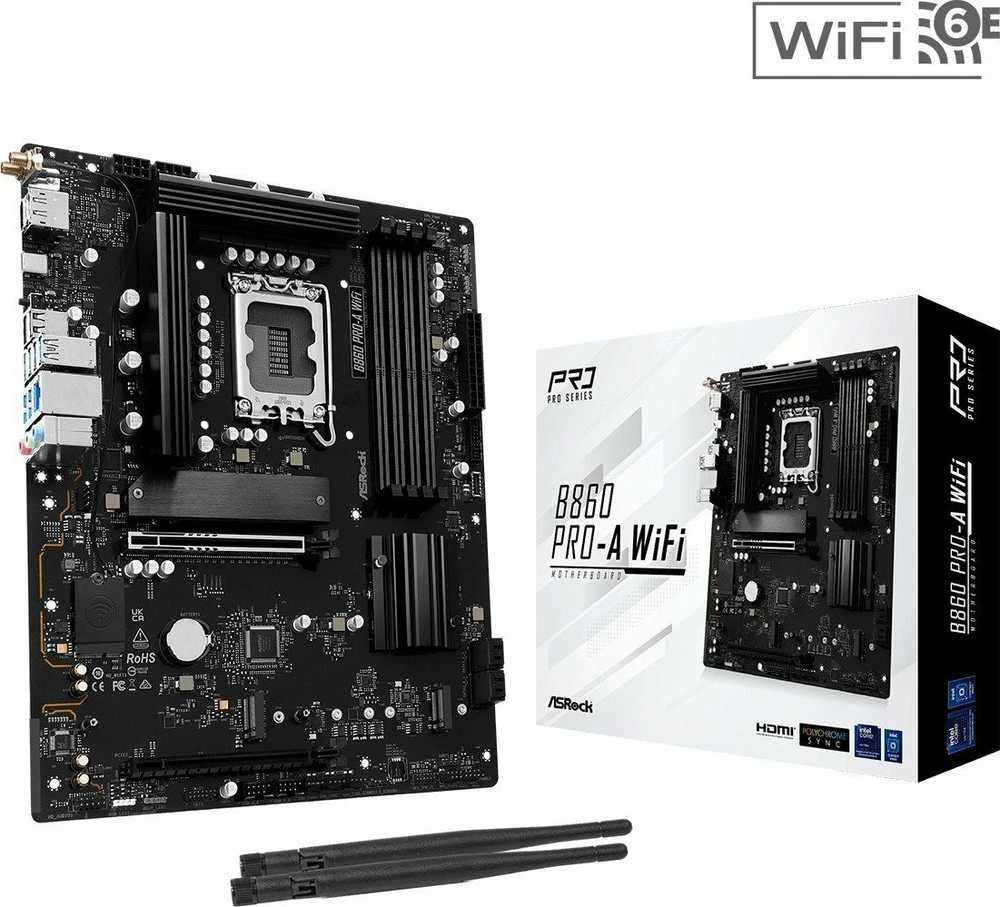Pagrindinė plokštė ASRock B860 PRO-A WIFI | Procesorių šeima Intel | Procesoriaus lizdas LGA1851 | DDR5 | Palaikomos kietojo disko sąsajos SATA, M.2 | SATA jungčių skaičius 4