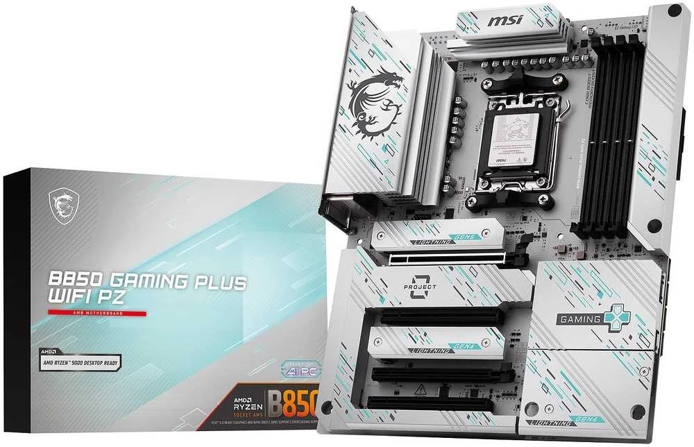 Pagrindinė plokštė MSI B850 GAMING PLUS WIFI PZ | Procesorių šeima AMD B850 | Procesoriaus lizdas AM5 | DDR5 | Palaikomos standžiojo disko sąsajos SATA, M.2 | SATA jungčių skaičius 4