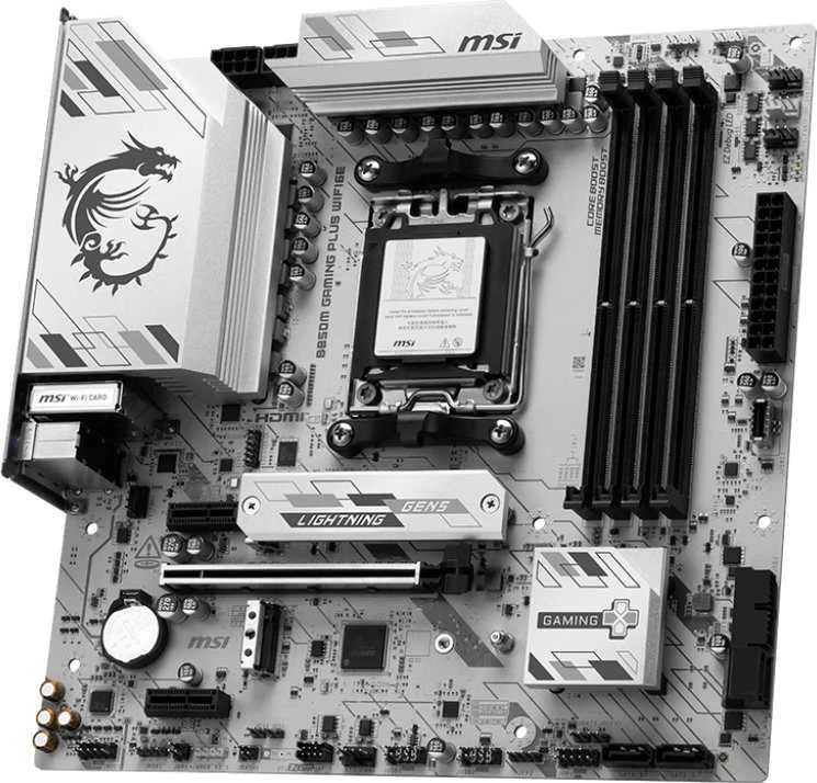 Pagrindinė plokštė MSI B850M GAMING PLUS WIFI6E | Procesorių šeima AMD | Procesoriaus lizdas AM5 | Palaikomos standžiojo disko sąsajos SATA, M.2 | SATA jungčių skaičius 4