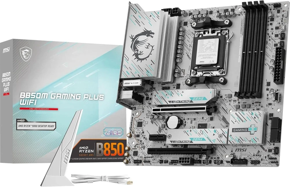 Pagrindinė plokštė MSI B850M GAMING PLUS WIFI | Procesorių šeima AMD | Procesoriaus lizdas AM5 | DDR5 | Palaikomos standžiojo disko sąsajos SATA, M.2 | SATA jungčių skaičius 4