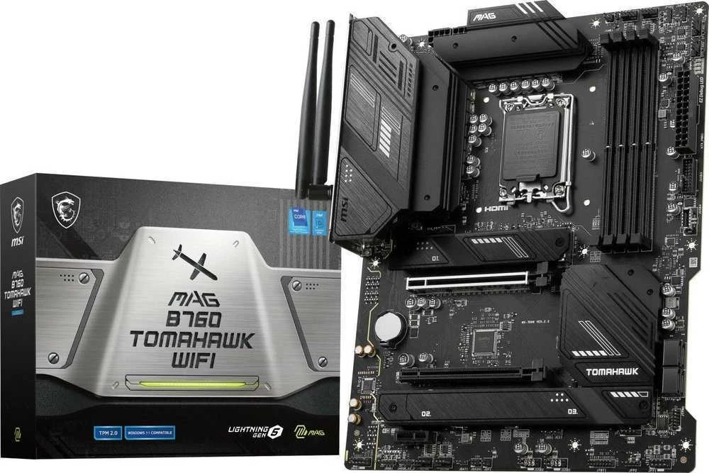 Pagrindinė plokštė MSI MAG B760 TOMAHAWK WIFI | Intel B760 Express | LGA1700 | ATX | Atmintis DDR5 | Atminties lizdai 4 | 1xPCI-Express 1x | 2xPCI-Express 16x | 3xM.2 | 1xHDMI | 1xDisplayPort
