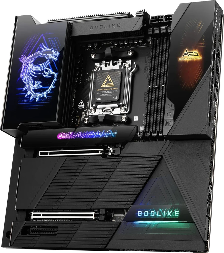 Pagrindinė plokštė MSI MEG X870E GODLIKE | Procesorių šeima AMD | Procesoriaus lizdas AM5 | Palaikomos standžiojo disko sąsajos SATA, M.2 | SATA jungčių skaičius 4