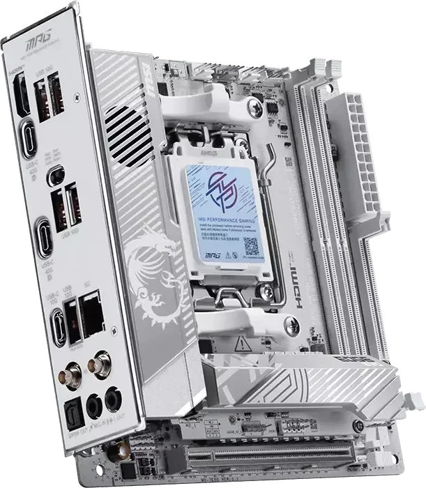 Pagrindinė plokštė MSI MPG X870I EDGE TI EVO WIFI | Procesorių šeima AMD | Procesoriaus lizdas AM5 | DDR5 | Palaikomos standžiojo disko sąsajos SATA, M.2 | SATA jungčių skaičius 2
