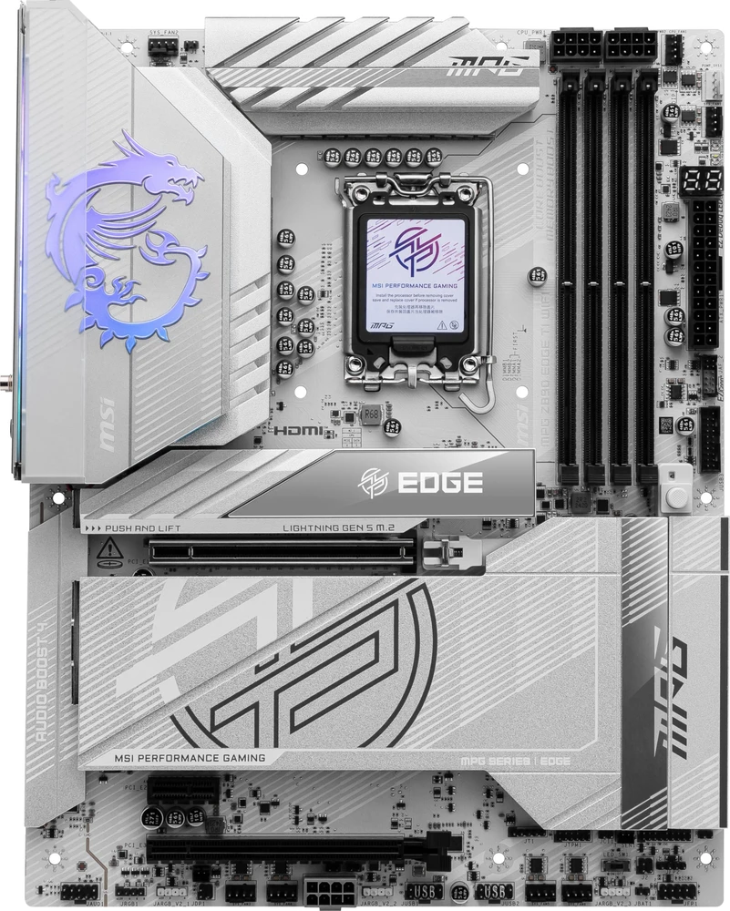 Pagrindinė plokštė MSI MPG Z890 EDGE TI WIFI | Intel Z890 | LGA1851 | ATX | Atmintis DDR5 | Atminties lizdai 4 | 1x PCI-Express 1x | 2xPCI-Express 16x | 5x M.2 | 1x HDMI | 2x Thunderbolt