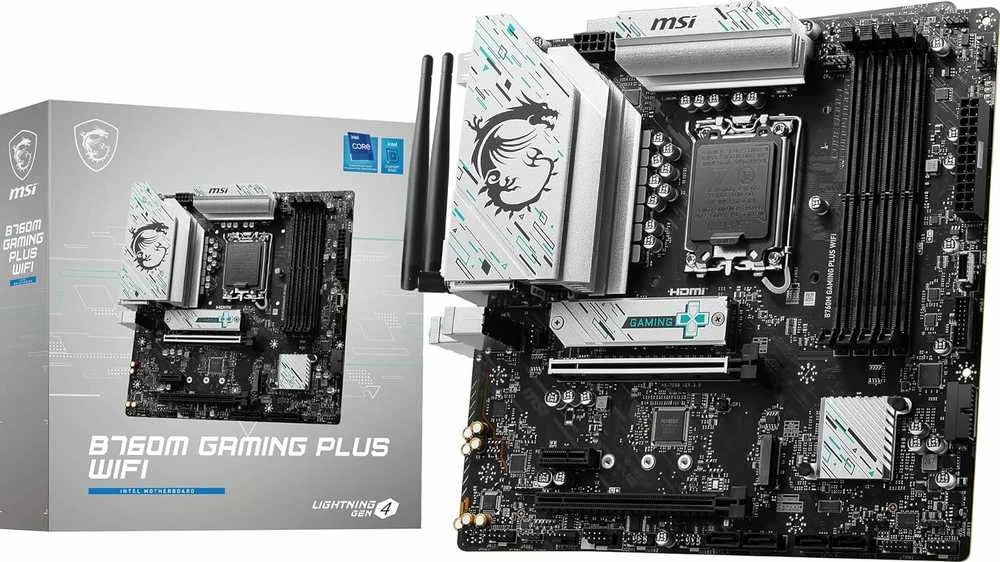 Pagrindinė plokštė MSI | B760M GAMING PLUS WIFI | Procesorių šeima Intel | Procesoriaus lizdas LGA1700 | DDR5 | Palaikomos standžiojo disko sąsajos SATA, M.2 | SATA jungčių skaičius 4