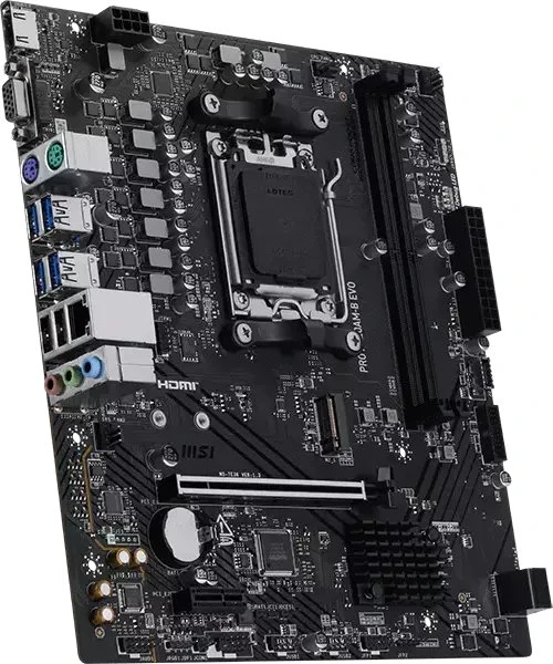 Pagrindinė plokštė MSI PRO A620AM-B EVO | Procesorių šeima AMD | Procesoriaus lizdas AM5 | DDR5 | Palaikomos standžiojo disko sąsajos SATA, M.2 | SATA jungčių skaičius 2