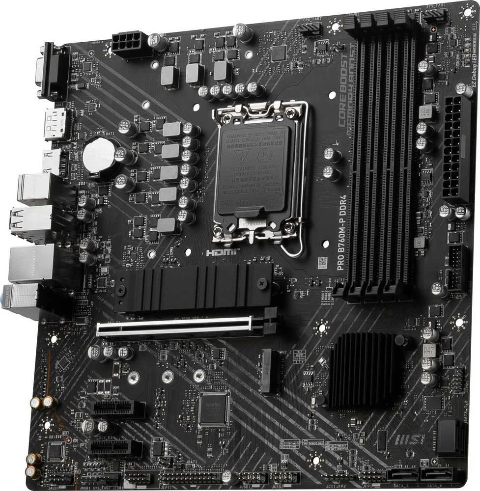 Pagrindinė plokštė MSI PRO B760M-P DDR4/LGA1700/Micro-ATX/Memory DDR4/Atminties lizdai 4/2xPCI-Express 1x/1xPCI-Express 16x/2xM.2/1x15pin D-sub/1xHDMI/1xDisplayPort/4x12x2B. /1xUSB-C/2xPS/2/1xRJ45/3xgarso prievadas