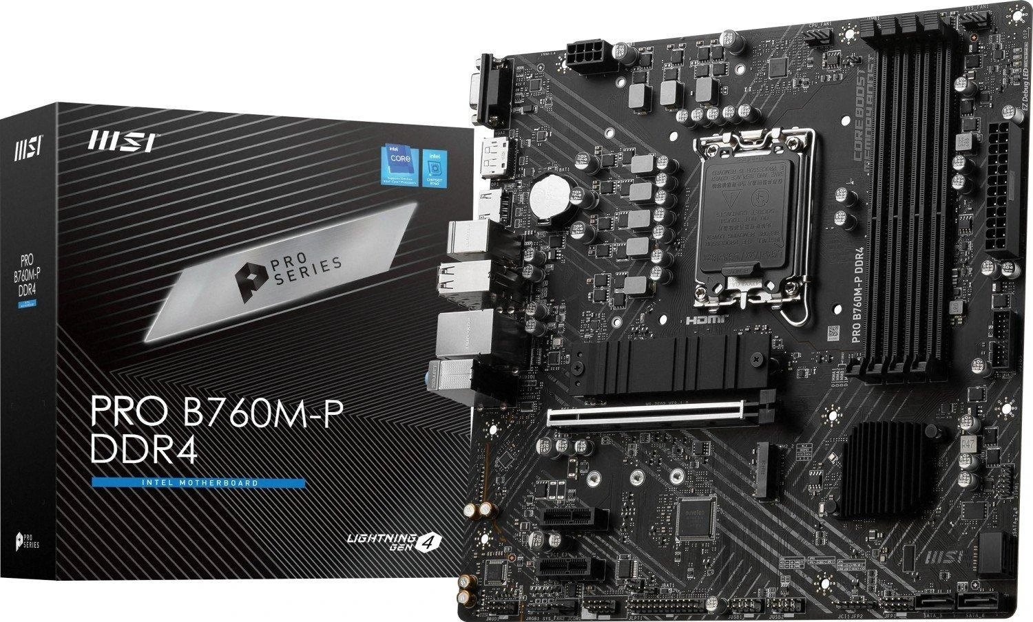 Pagrindinė plokštė MSI PRO B760M-P DDR4/LGA1700/Micro-ATX/Memory DDR4/Atminties lizdai 4/2xPCI-Express 1x/1xPCI-Express 16x/2xM.2/1x15pin D-sub/1xHDMI/1xDisplayPort/4x12x2B. /1xUSB-C/2xPS/2/1xRJ45/3xgarso prievadas