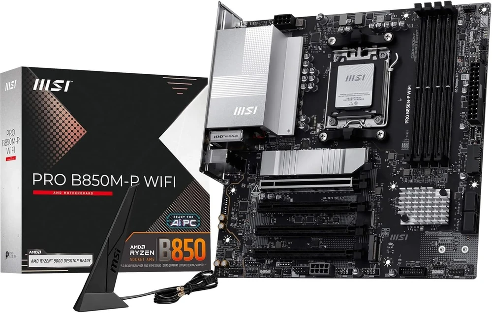 Pagrindinė plokštė MSI PRO B850M-P WIFI | Procesorių šeima AMD B850 | Procesoriaus lizdas AM5 | DDR5 | Palaikomos standžiojo disko sąsajos SATA, M.2 | SATA jungčių skaičius 4