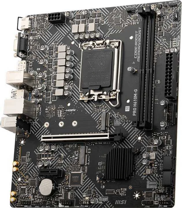 Pagrindinė plokštė MSI | PRO H610M-G | Procesorių šeima Intel | Procesoriaus lizdas LGA1700 | DDR5 | Palaikomos standžiojo disko sąsajos SATA, M.2 | SATA jungčių skaičius 4