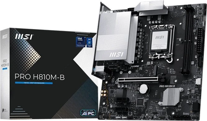 Pagrindinė plokštė MSI PRO H810M-B | Procesoriaus šeima Intel H810 | Procesoriaus lizdas LGA1851 | DDR5 | Palaikomos standžiojo disko sąsajos SATA, M.2 | SATA jungčių skaičius 4