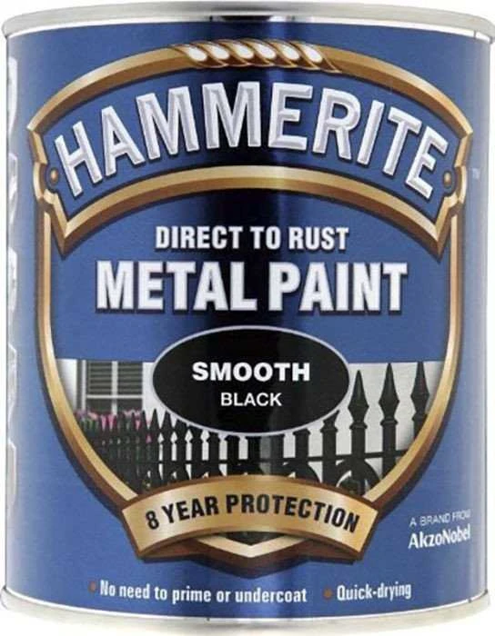 Hammerite Smooth juodi metalo dažai, 250 ml skardinė