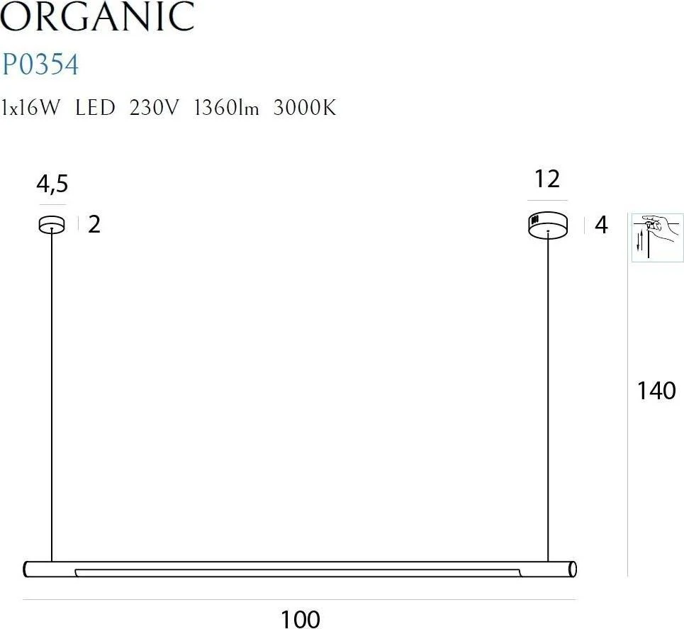MAXlight pakabinamas šviestuvas LAMPA pakabinama ORGANIC* P0354 Maxlight metalinis korpusas sija ZWIS LED juosta 16W 3000K pailga juoda