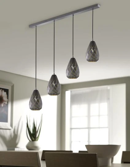 Pakabinamas šviestuvas Onyx 150 x 90 cm E27 plienas 42W antracitas/auksas
