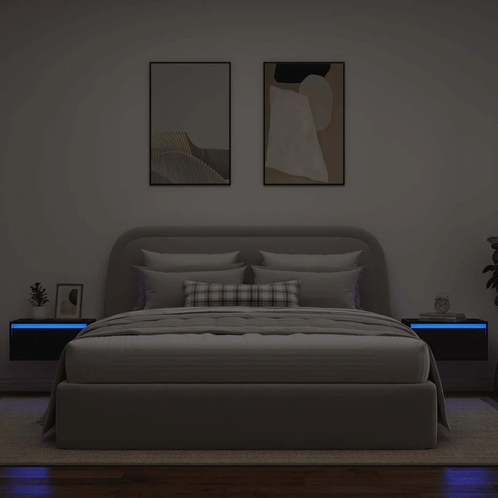 TV staliukas Sieninės naktinės spintelės su LED, 2vnt., juodas ąžuolas