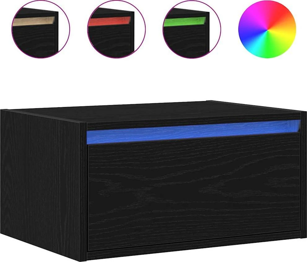 TV staliukas Sieninės naktinės spintelės su LED, 2vnt., juodas ąžuolas