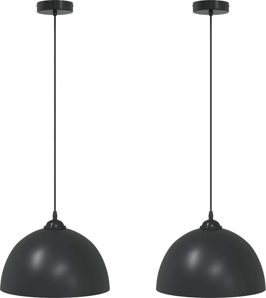 Pakabinamas šviestuvas Pakabinami šviestuvai, 2 vnt., reguliuojamo aukščio, E27, juodi, Ø 30 cm, metaliniai