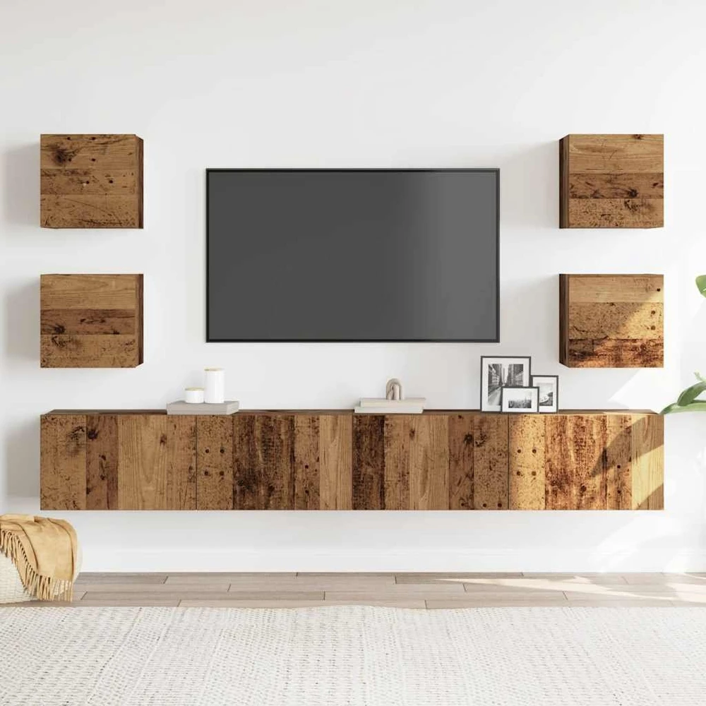TV staliukas Sieninis televizoriaus spintelės komplektas, 6 dalių