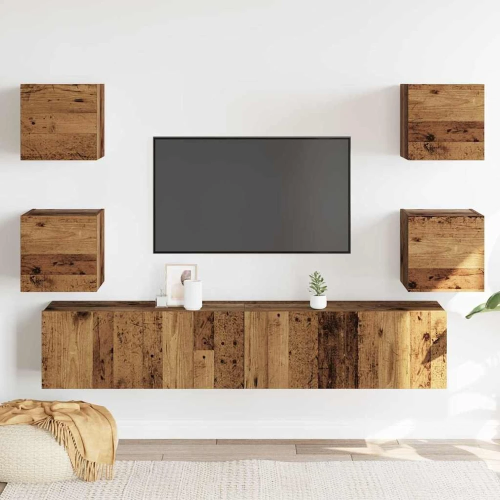 TV staliukas Sieninis televizoriaus spintelės komplektas, 6 dalių