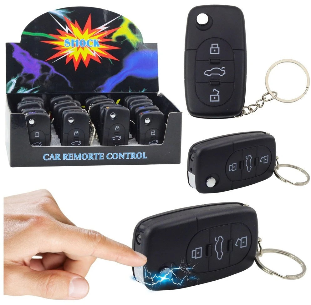 Lean Toys Automobilio raktų pakabukas su LED žibintuvėliu ir elektros šoku