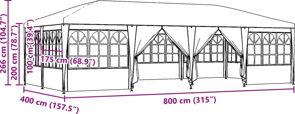 Šventės palapinė Balta 800 x 400 x 266 cm Polietilenas