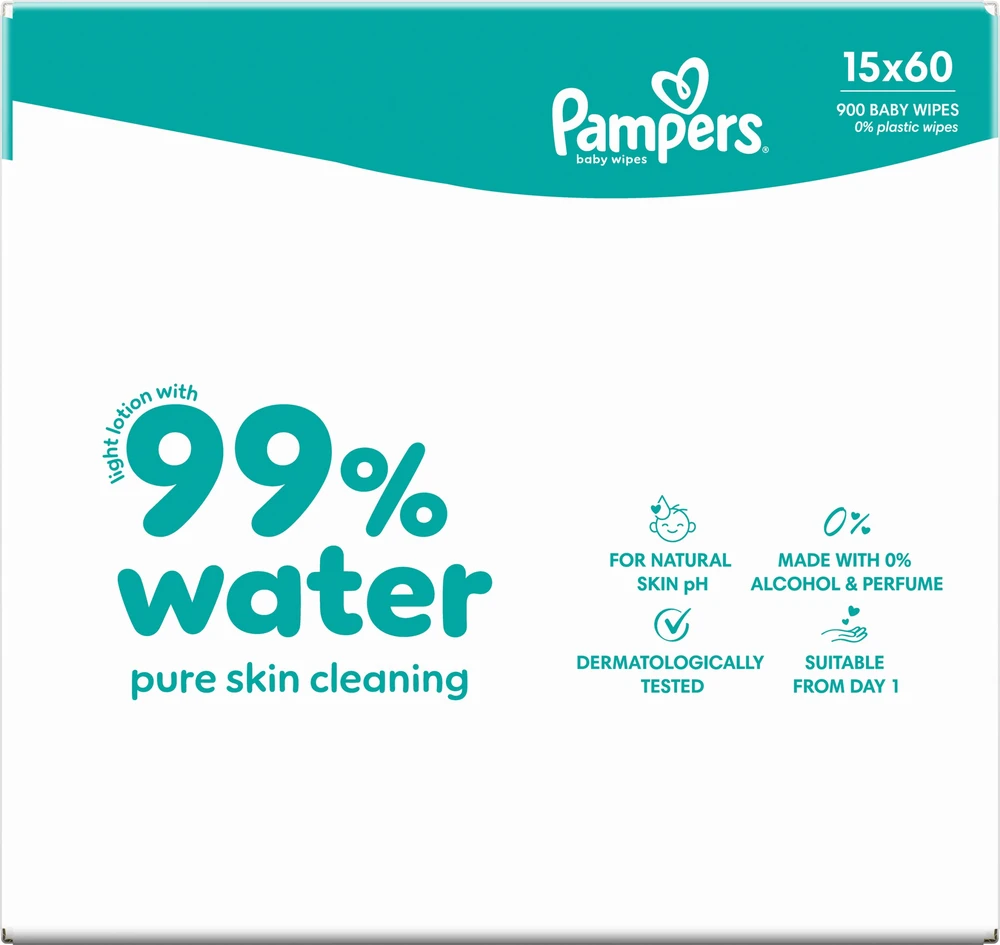Pampers Aqua Servetėlės Kūdikiams, 15 Pakuotė, 900 Servetėlės