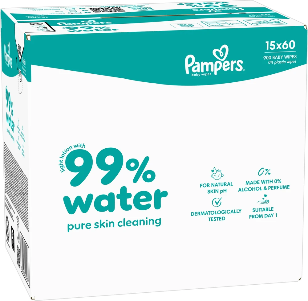 Pampers Aqua Servetėlės Kūdikiams, 15 Pakuotė, 900 Servetėlės