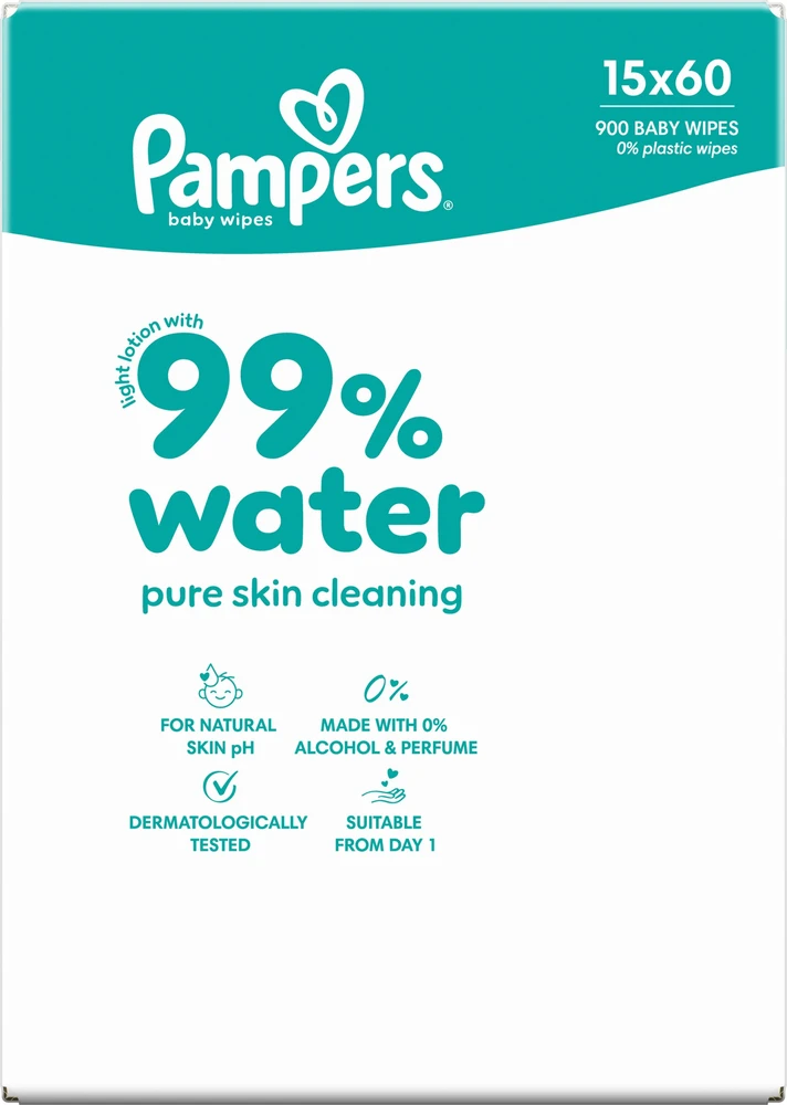 Pampers Aqua Servetėlės Kūdikiams, 15 Pakuotė, 900 Servetėlės