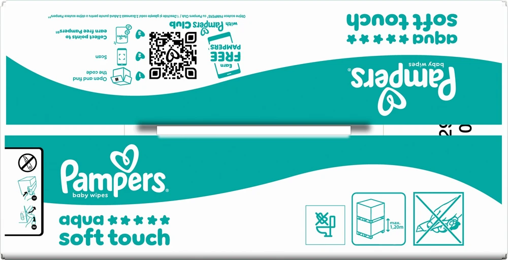 Pampers Aqua Soft Touch Servetėlės Kūdikiams, 20 Pakuotė, 1200 Servetėlės