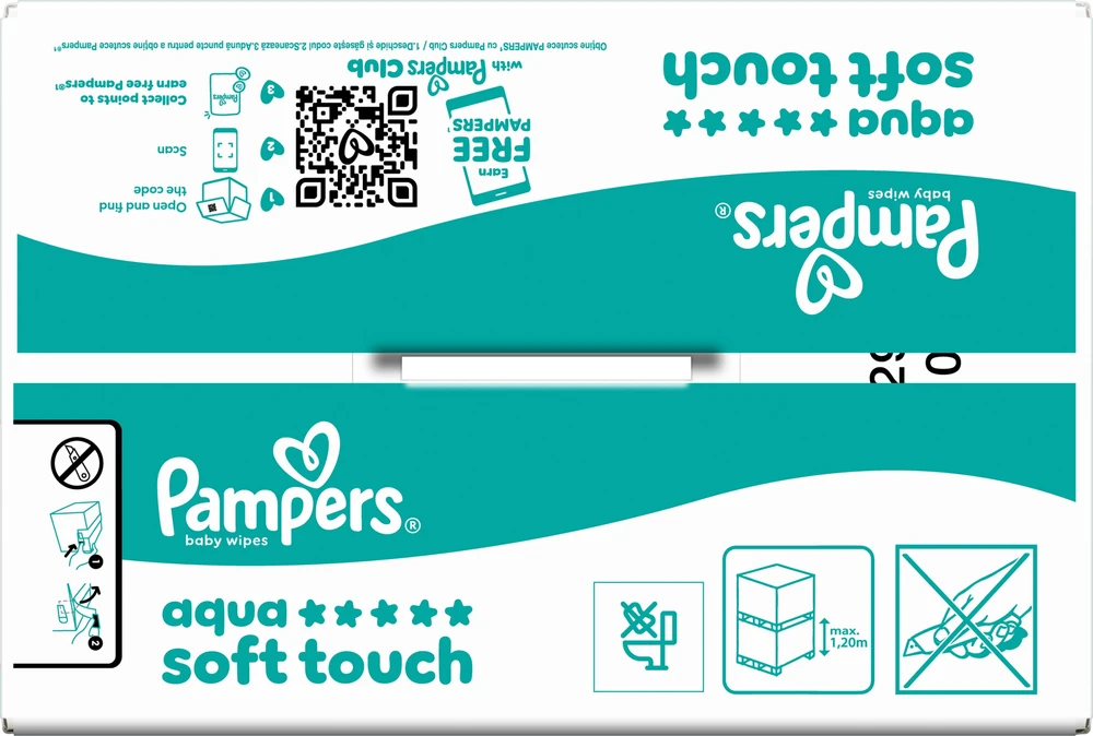 Pampers Aqua Soft Touch Servetėlės Kūdikiams, 12 Pakuotė, 720 Servetėlės