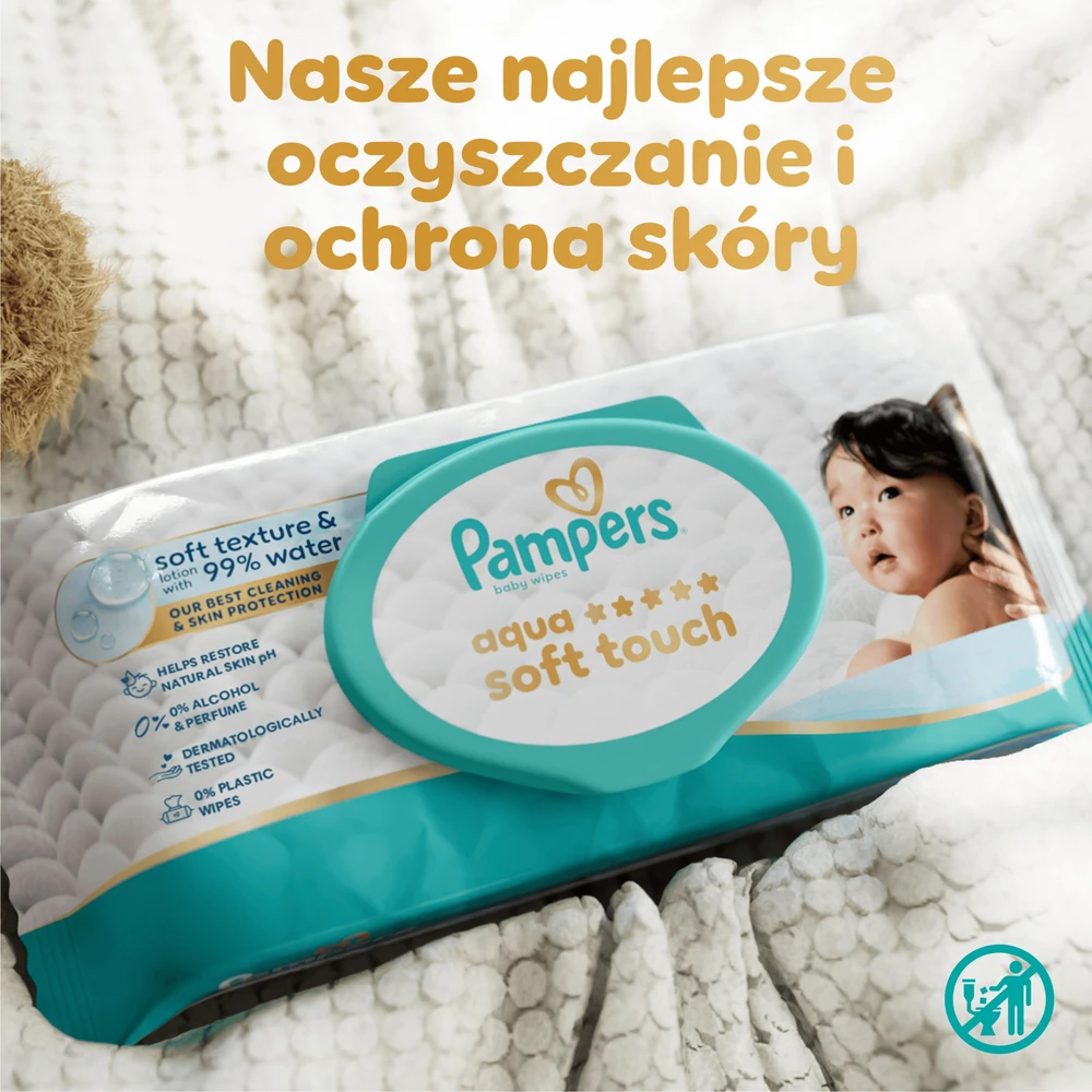 Pampers Aqua Soft Touch Servetėlės Kūdikiams, 9 Pakuotė, 540 Servetėlės