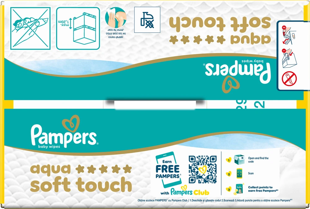 Pampers Aqua Soft Touch Servetėlės Kūdikiams, 9 Pakuotė, 540 Servetėlės