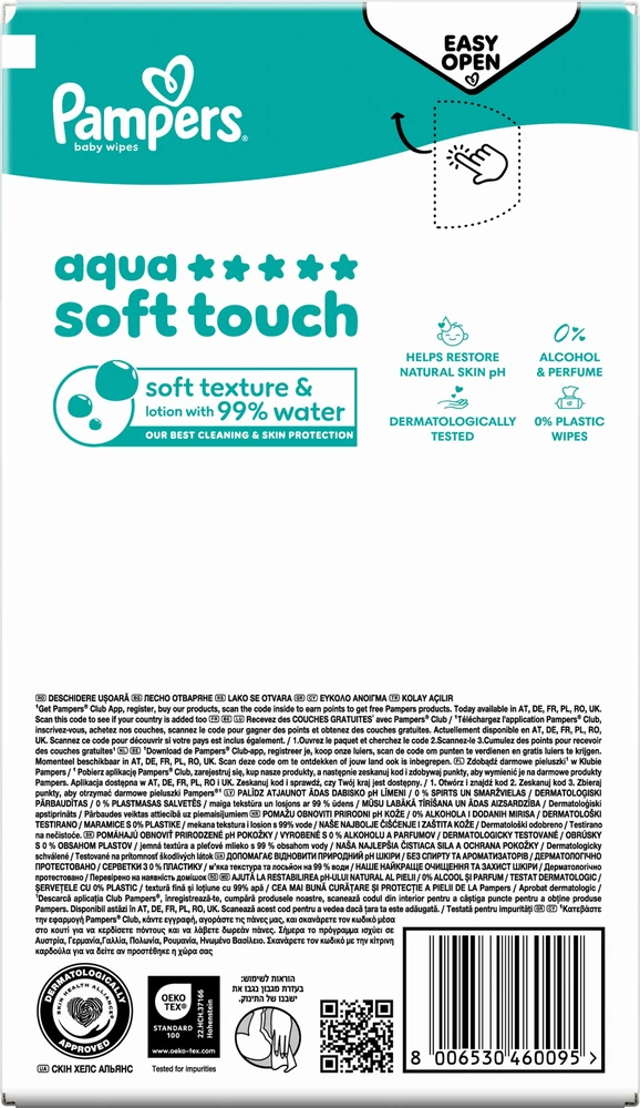 Pampers Aqua Soft Touch Servetėlės Kūdikiams, 20 Pakuotė, 1200 Servetėlės