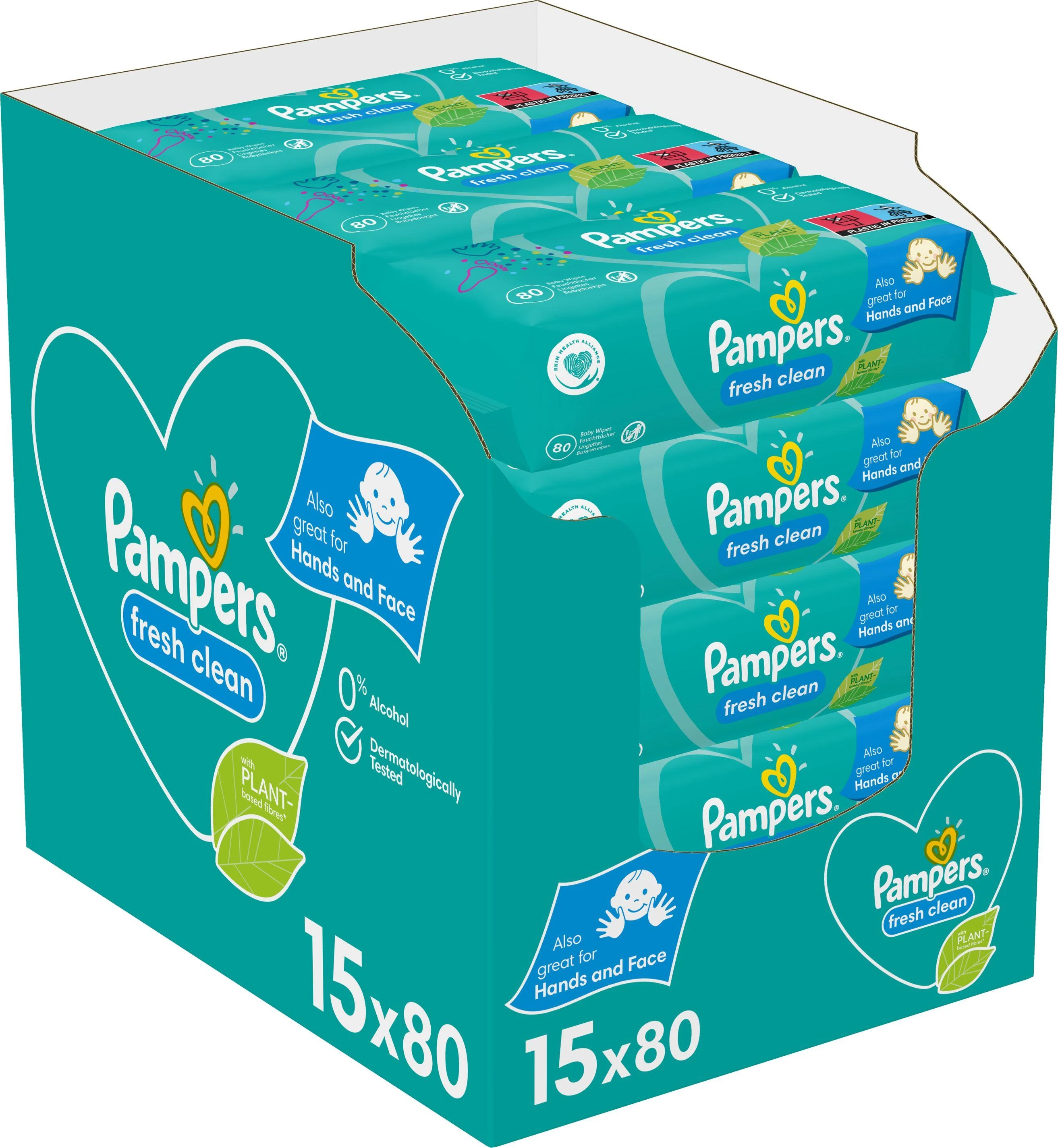 Drėgnos servetėlės Pampers Fresh Clean, 15 pak. x 80 vnt., 1200 servetėlių