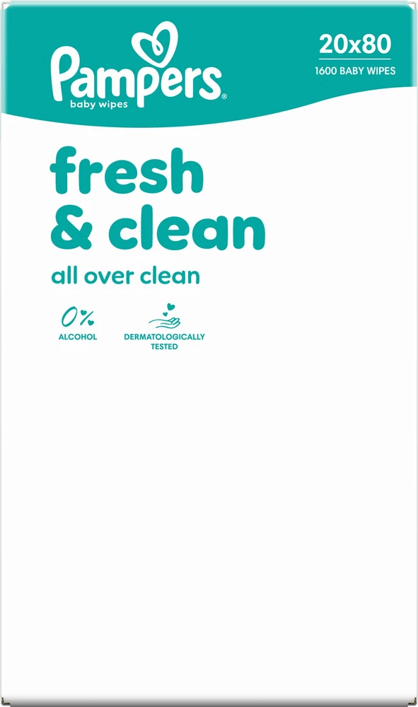 Pampers Šlapios servetėlės Fresh Clean 20 vnt. 80 servetėlių = 1600 vnt.