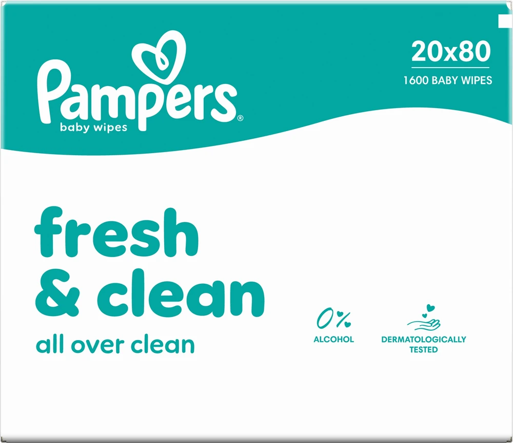 Pampers Šlapios servetėlės Fresh Clean 20 vnt. 80 servetėlių = 1600 vnt.