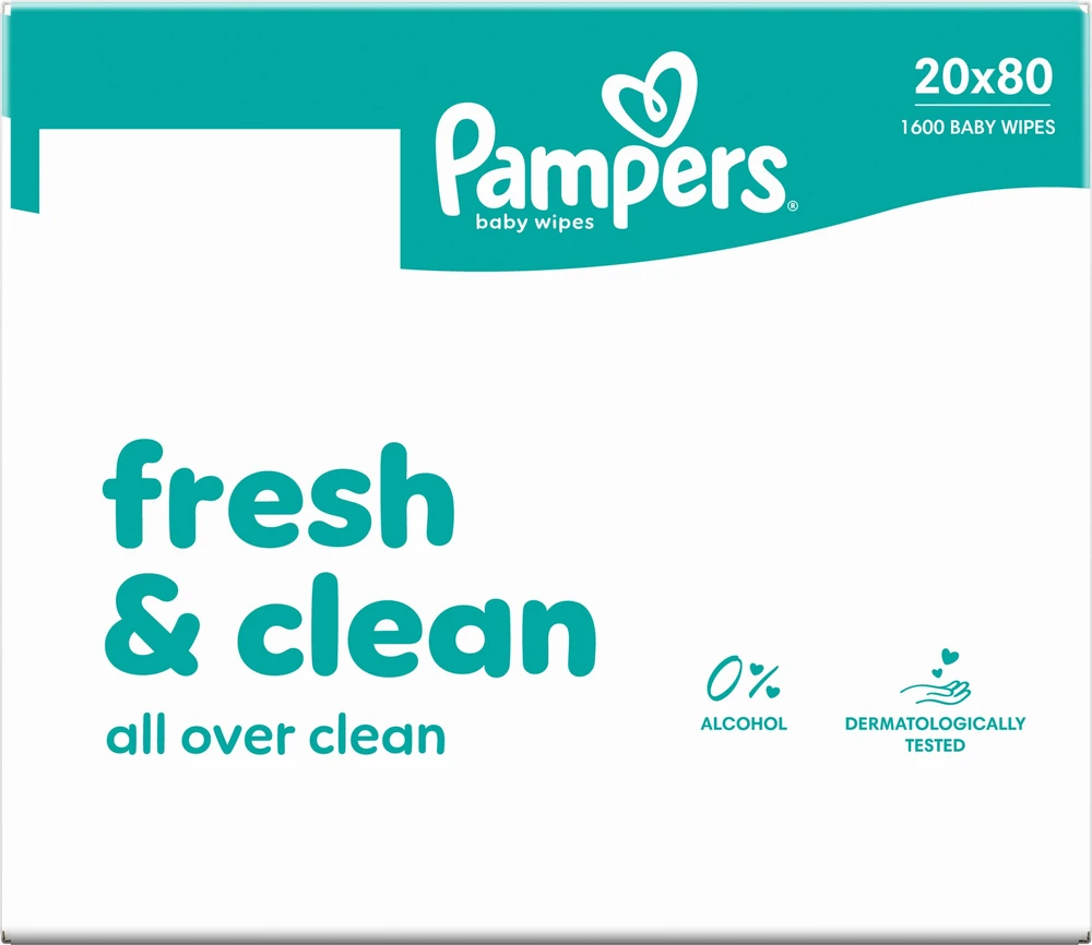 Pampers Šlapios servetėlės Fresh Clean 20 vnt. 80 servetėlių = 1600 vnt.