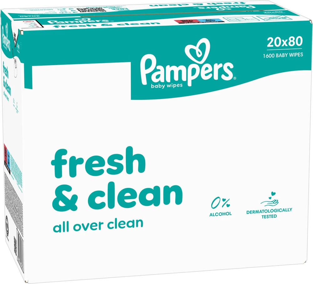 Pampers Šlapios servetėlės Fresh Clean 20 vnt. 80 servetėlių = 1600 vnt.