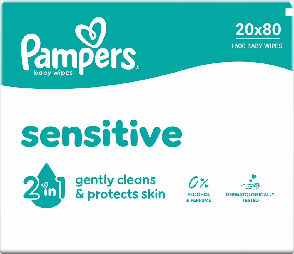 Pampers Drėgnosios servetėlės Sensitive 20 pak. 80 servetėlių = 1200 vnt.