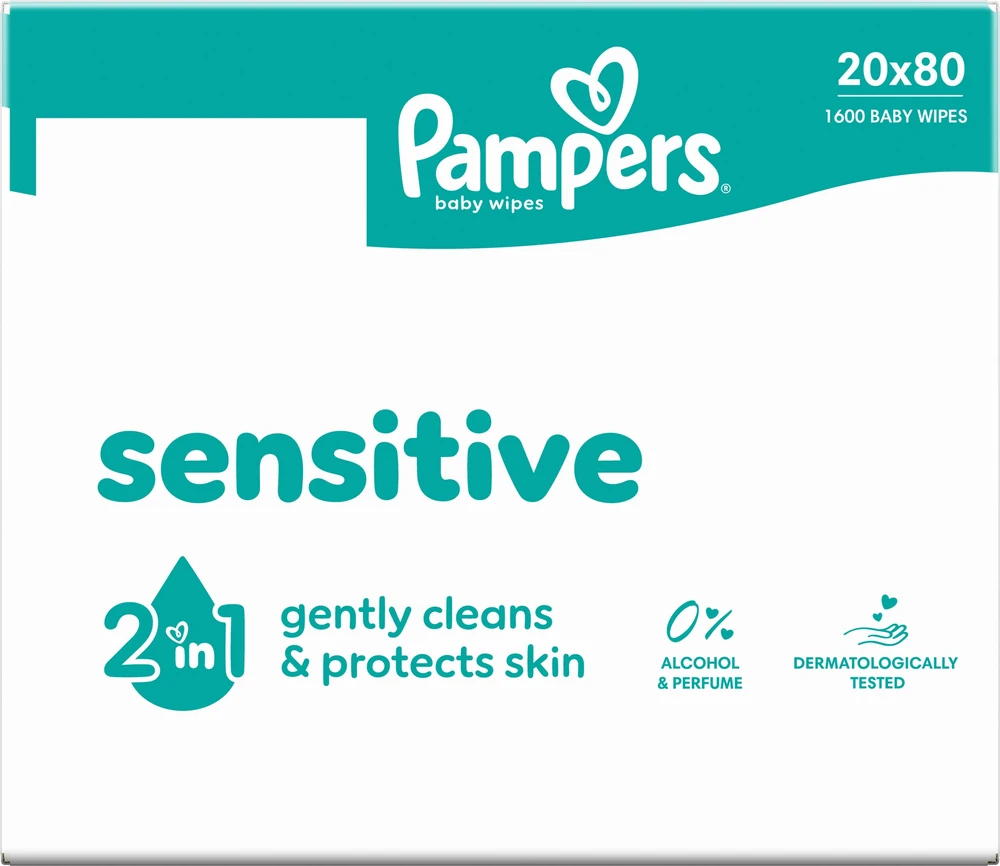 Pampers Drėgnosios servetėlės Sensitive 20 pak. 80 servetėlių = 1200 vnt.