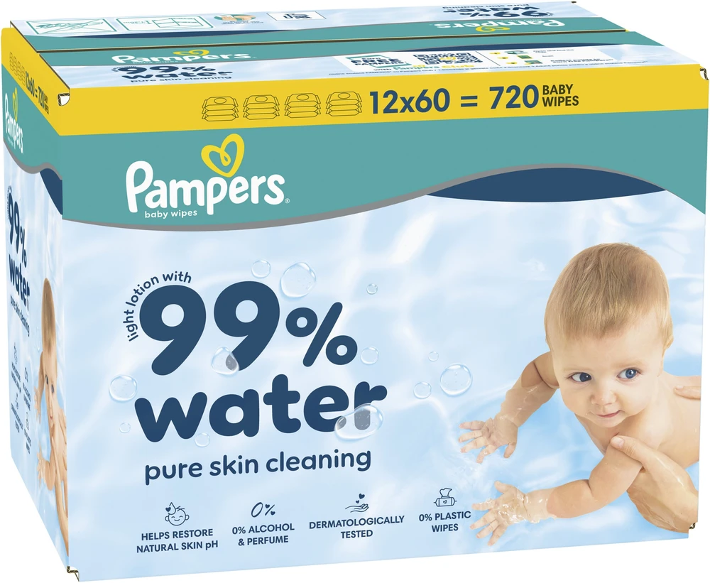 Pampers Aqua Servetėlės Kūdikiams, 12 Pakuotė, 720 Servetėlės