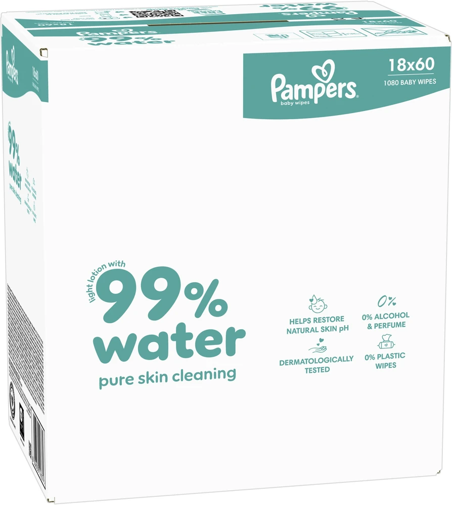 Pampers Aqua Servetėlės Kūdikiams, 18 Pakuotė, 1080 Servetėlės