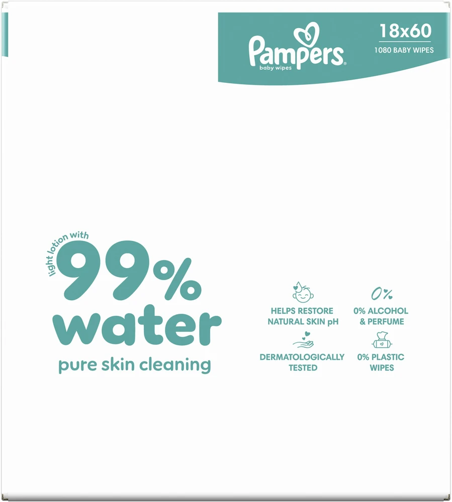 Pampers Aqua Servetėlės Kūdikiams, 18 Pakuotė, 1080 Servetėlės