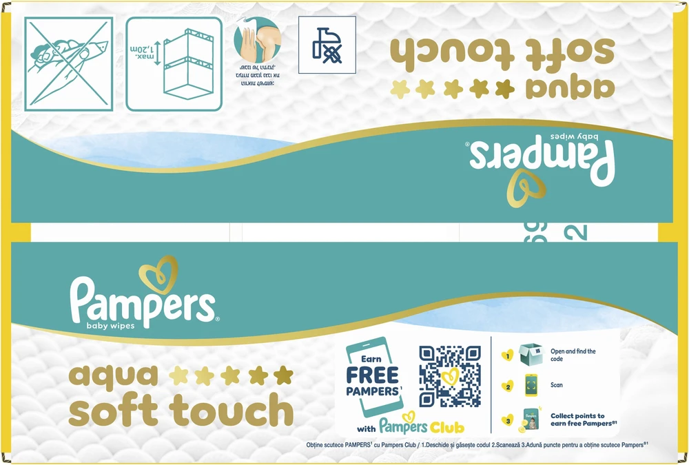 Pampers Aqua Soft Touch Servetėlės Kūdikiams, 9 Pakuotė, 432 Servetėlės